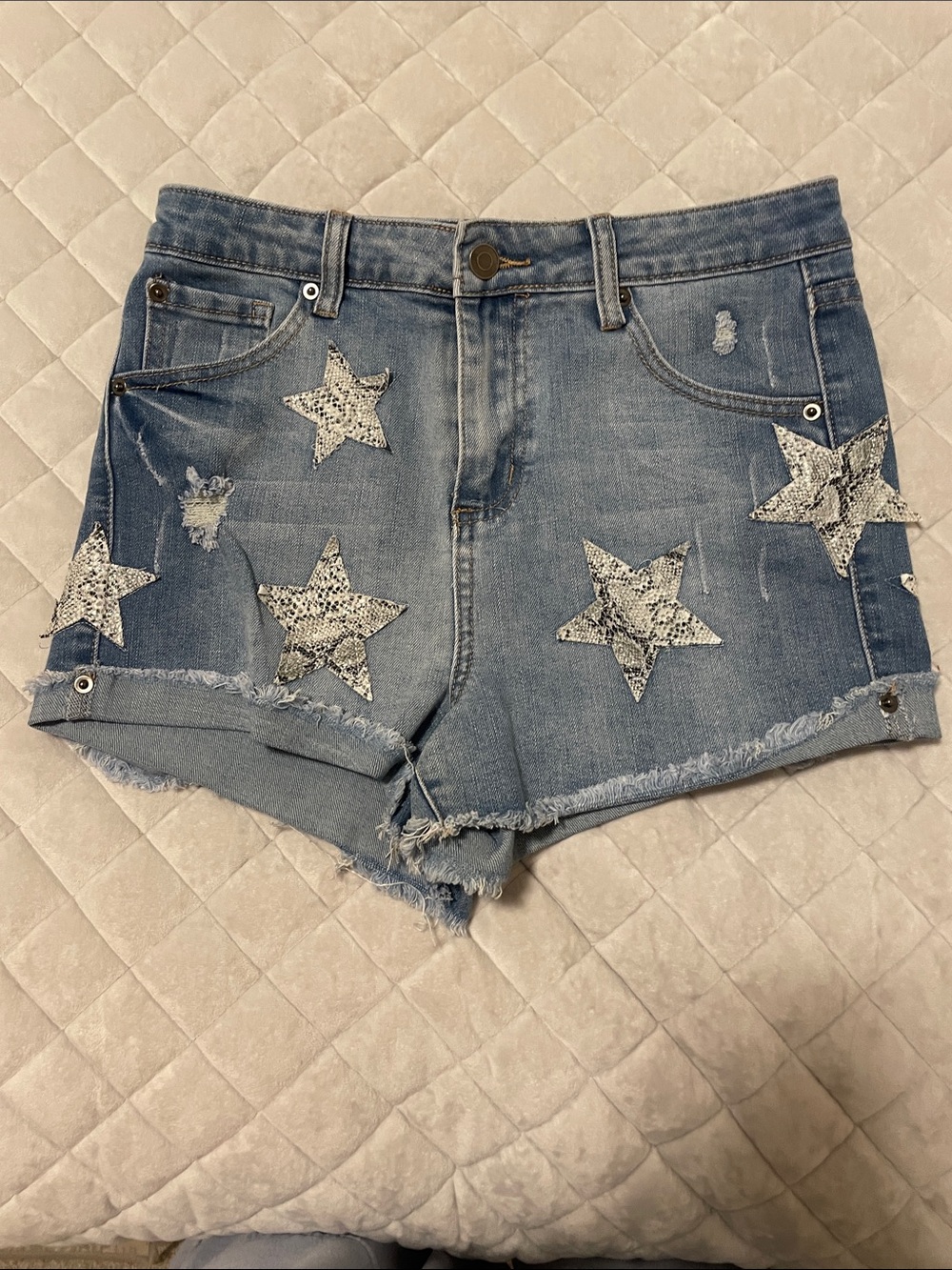 Vintage Havana Light Blue Denim Star Patch Shorts